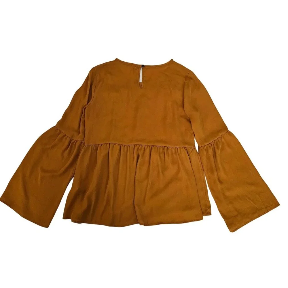 Jolt Rust Orange Crochet Lace Detail Bell Sleeve Peasant Style Blouse Sz Medium - Picture 3 of 12